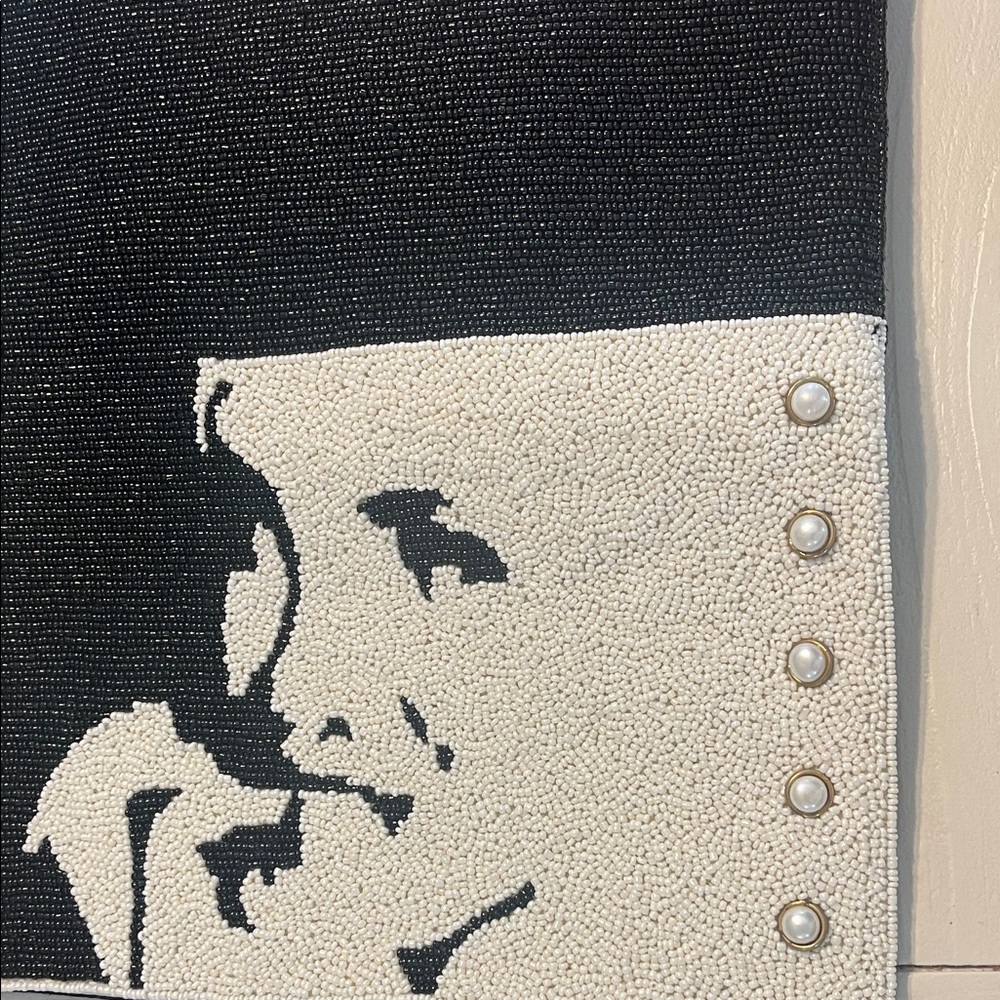 Black and White Beaded Clutch with Pearl Accents